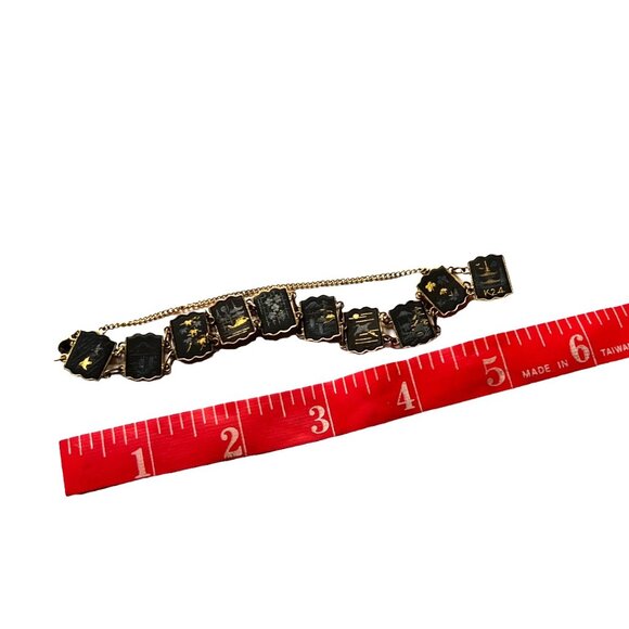 RARE Vtg Japanese Damascene Shakudo Panel Necklace/Bracelet/Screw-On Earrings - Picture 9 of 16